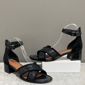 NEW! Donald Pliner Avai Ankle Strap Black Leather Suede Heeled Sandals Womens 9M